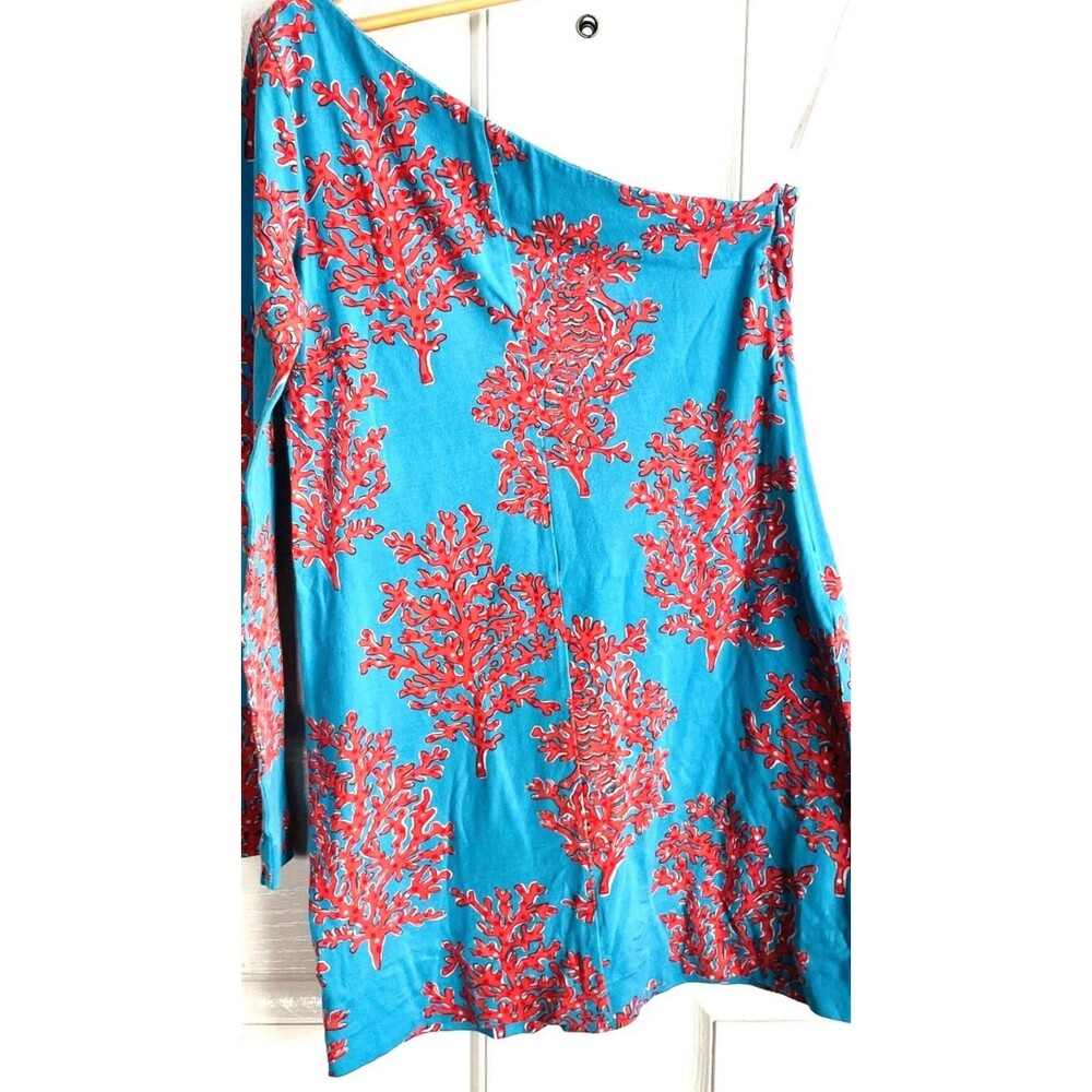 Lilly Pulitzer One Shoulder Silk/Cotton Dress Coral/Turquoise Size XS